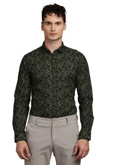 Turtle - Mens 100% Cotton Slim Fit Green Printed Casual Shirt
