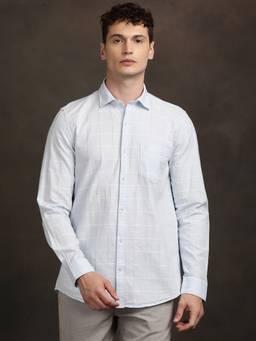 Turtle - Mens 100% Cotton Slim Fit Blue Checks Casual Shirt