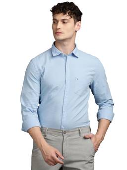 Turtle - Mens 100% Cotton Slim Fit Blue Textured Casual Shirt