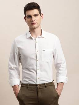 Turtle - Mens Handwoven Slim Fit Off White Solid/Plain Casual Shirt