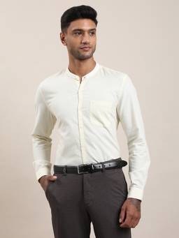 Turtle - Mens 100% Cotton Slim Fit Off White Textured Casual Shirt