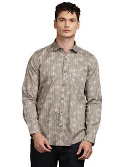 Turtle - Mens 100% Cotton Slim Fit Brown Printed Casual Shirt