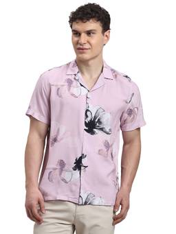 Turtle - Mens 100% Rayon Slim Fit Purple Printed Casual Shirt