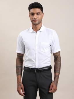 Turtle - Mens 100% Cotton Slim Fit White Textured Casual Shirt