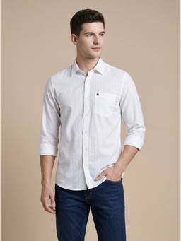 Turtle - Mens 100% Cotton Slim Fit White Solid/Plain Casual Shirt