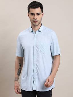 Turtle - Mens 100% Viscose Slim Fit Blue Printed Casual Shirt