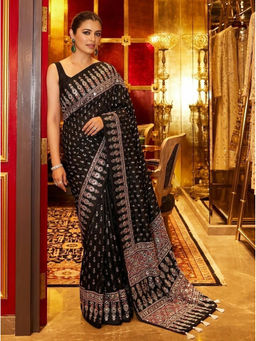 Nyri - Printed Ajrak Silk Blend Saree with Unstitched Blouse