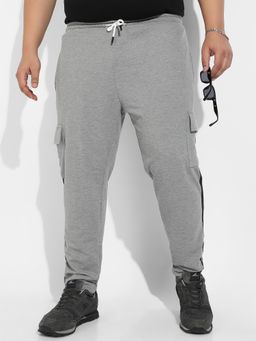 Instafab Plus - Mens Grey Contrast Striped Cargo Joggers
