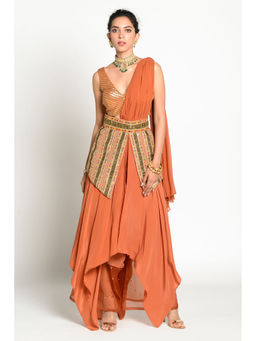 RISHI & VIBHUTI - Imtehaan Drape Dress With Pant (Set of 3)