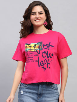 Monte Carlo - Women Pink Graphic Printed Half Sleeves Round Neck Top