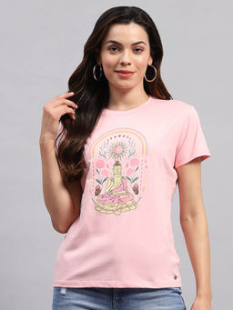 Monte Carlo - Women Pink Graphic Printed Half Sleeves Round Neck Top