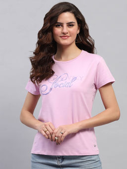 Monte Carlo - Women Pink Embellished Half Sleeves Round Neck Top