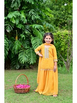 EthIndia - Yellow Printed Georgette Kurta with Sharara and Dupatta