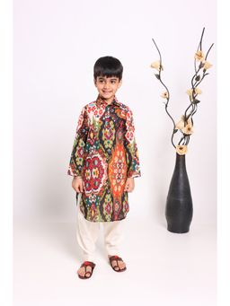 EthIndia - Black Abstract Cotton Regular Kurta and Dhoti