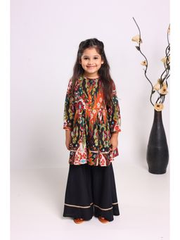 EthIndia - Black Printed Cotton Regular Kurta and Sharara