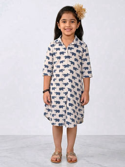 Kinder Kids - Blue Printed Cotton Regular Dress