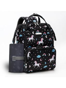 StarAndDaisy - Girls Polyester Printed Black Diaper Bag with Changing Sheet (18-24 Months)