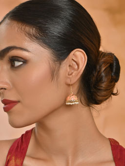 Fida - Gold-Plated Peach Meenakari Floral Jhumka Earrings