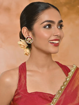 Fida - Gold-Plated Meenakari Maroon and Green Stud Earrings