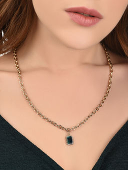 Lilly & Sparkle - Gold Toned Chain with Crystal Studded Green Geometric Pendant