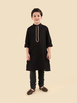 Fabindia - Black Viscose Blend Embroidered Long Kurta