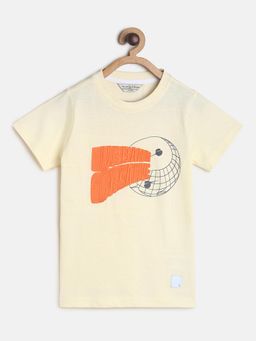 Tales & Stories - Beige Round Neck Half Sleeve Cotton T-Shirt For Boys