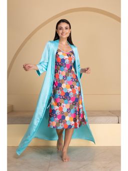 Private Lives - Box Printed Satin Nightdress with Robe