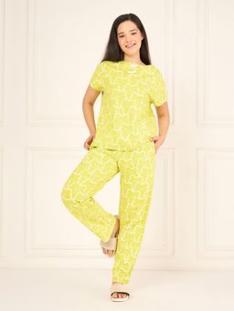 Sweet Dreams - Womens Cute Bear Print T-Shirt with Pyjama Green
