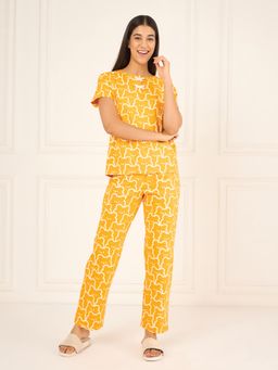 Sweet Dreams - Womens Cute Bear Print T-Shirt with Pyjama Yellow