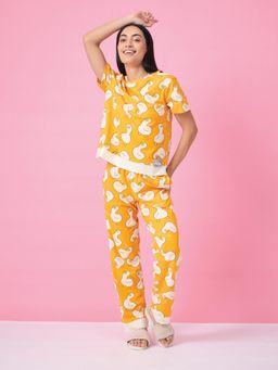 Sweet Dreams - Womens Animal Printed T-Shirt with Pyjama Yellow