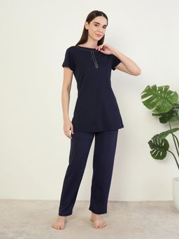 Sweet Dreams - Womens Ultra-Luxe Soft Top with Pyjama Navy Blue