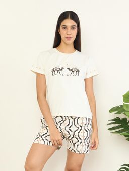 Sweet Dreams - Womens Cute Camel Print T-Shirt with Shorts White