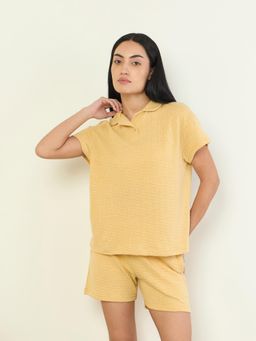 Sweet Dreams - Womens Stylish Textured Knit Shirt with Shorts Beige