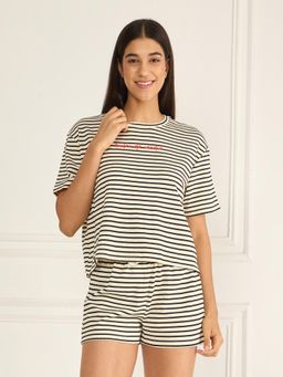 Sweet Dreams - Womens Cute Striped T-Shirt with Shorts Black