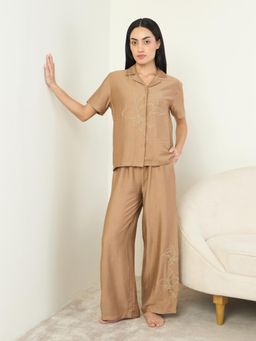 Sweet Dreams - Womens Elegant Floral Embroidered Front Open Co-Ord Set