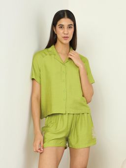 Sweet Dreams - Womens Solid Front Open Co-Ord Set Green