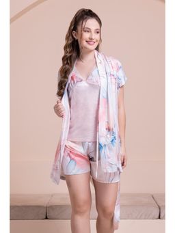 Private Lives - Floral Satin Robe Top, Shorts And Belt