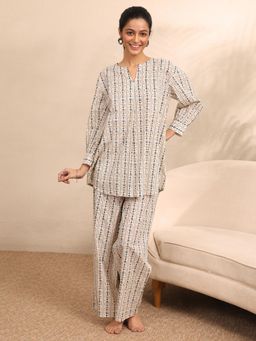 Libas - Off White Ethnic Motif Printed Kurti with Palazzo