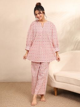 Libas - Peach Ethnic Motif Printed Kurti with Striped Palazzo