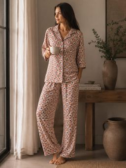 Private Lives - Autumn Mosaic Cotton Shirt And Pyjama