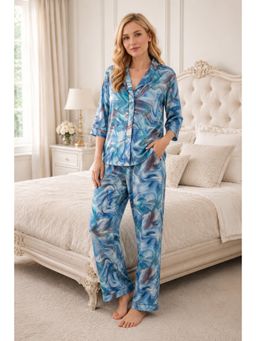 Private Lives - Ocean Mist Satin Shirt And Pyjama