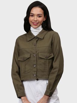 Campus Sutra - Olive Solid Jacket