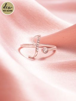 Pipa Bella by Nykaa Fashion - Dew by PB Silver-plated 925 Sterling Silver Stone Studded Initial J Ring