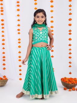 MASTARANG - Girls Green Lehenga with Choli and Dupatta