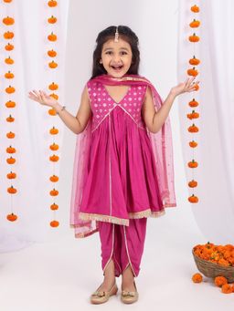 MASTARANG - Girls Mauve Kurta with Dhoti and Dupatta