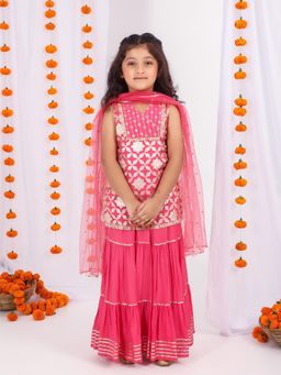 MASTARANG - Girls Pink Top with Lehenga and Dupatta