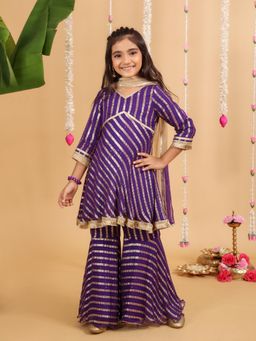 MASTARANG - Girls Purple Kurta with Sharara and Dupatta