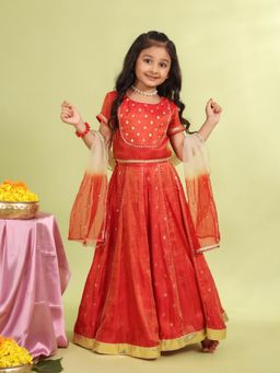 MASTARANG - Girls Red Lehenga with Choli and Dupatta