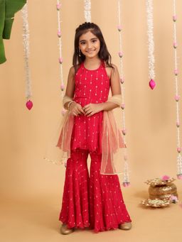 MASTARANG - Girls Magenta Kurta with Sharara and Dupatta