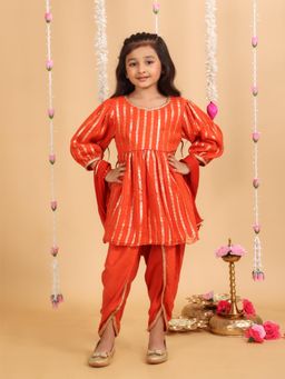 MASTARANG - Girls Rust Kurta with Dhoti and Dupatta